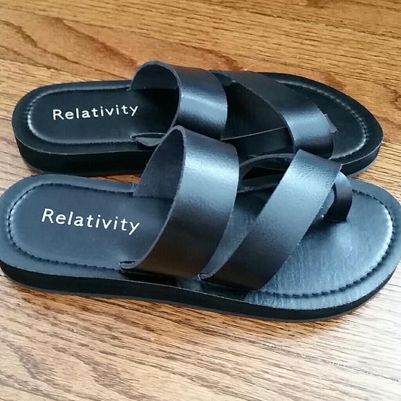 Relativity Black Strappy Sandals - Size 6 - Picture 2 of 4